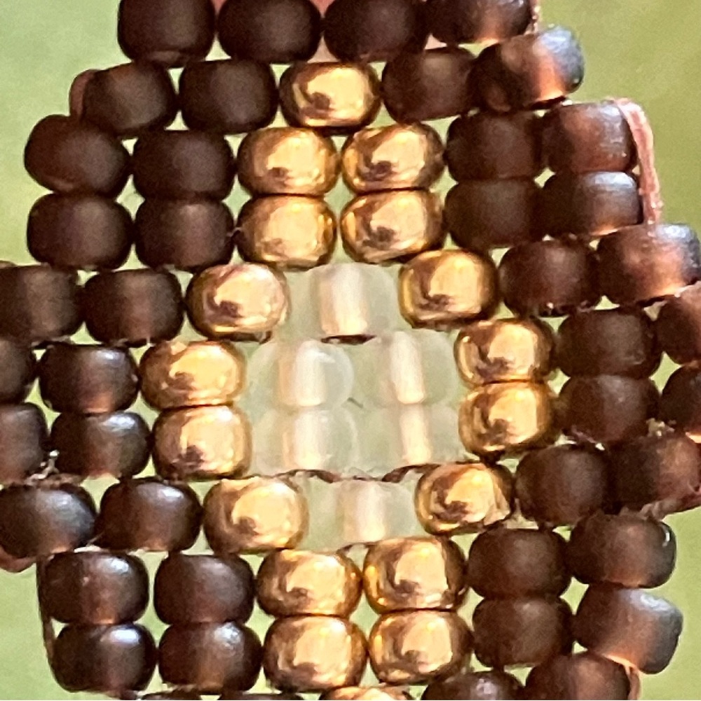 HAND CRAFTED BOHEMIAN BEADED EARRINGS *BROWN & GOLD GLASS BEADS *LIGHTWEIGHT - Picture 6 of 10